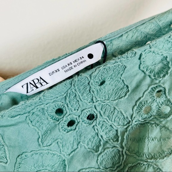 ZARA Sage Green Eyelet Nara Romper XS Floral Tie Waist NWT Bohemian Pastel - Picture 4 of 8